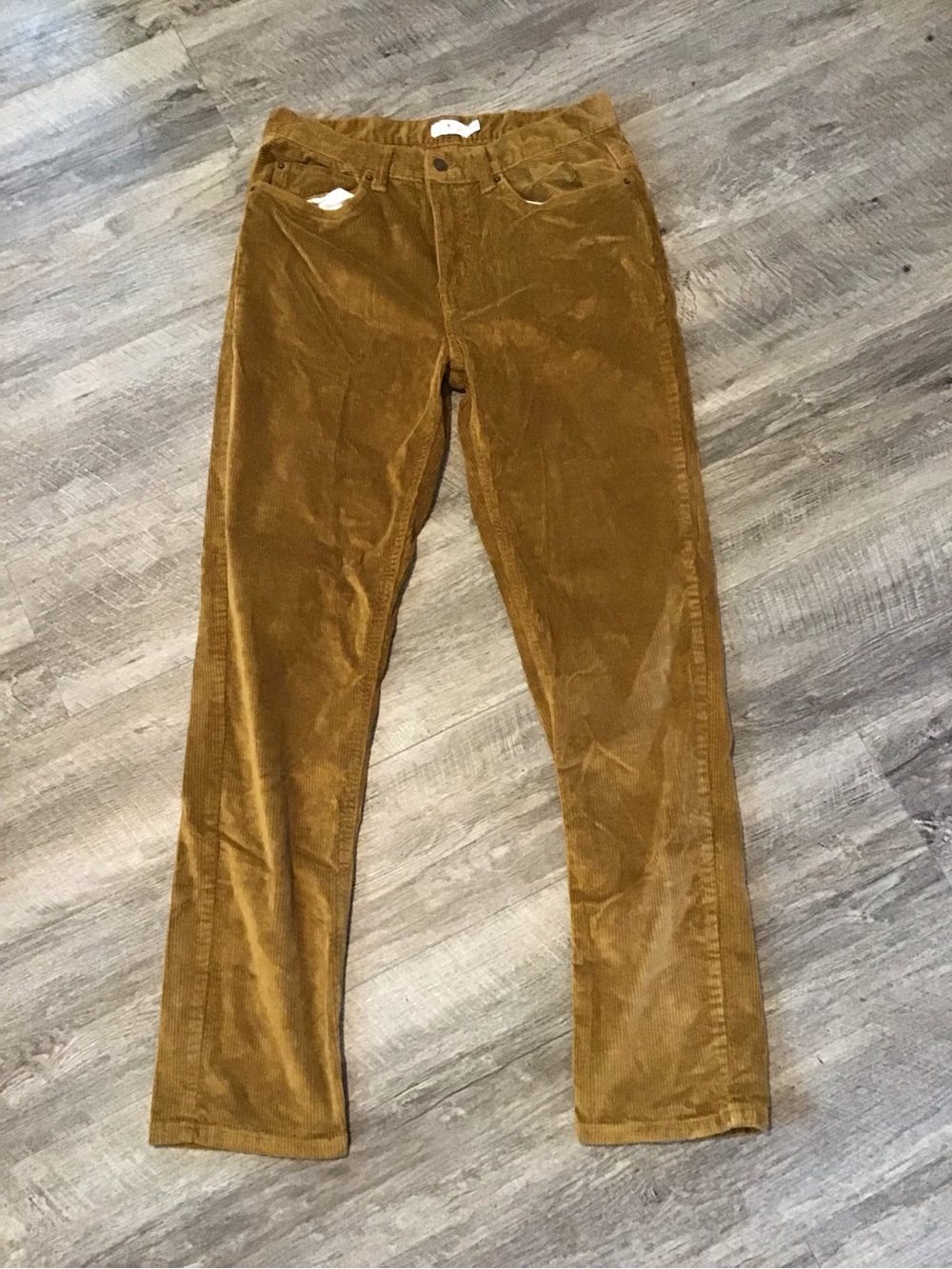 True Craft Slim Straight Corduroy Jeans in Mustard Brown